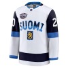 Miehille Suomi Pelipaita 4 Nations Face Off 2025 Fanatics Premium Sebastian Aho Valkoinen
